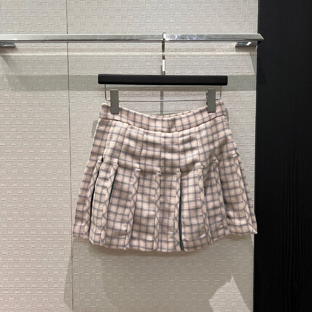 Thom Browne plaid patchwork pleated midi skirt - image 2